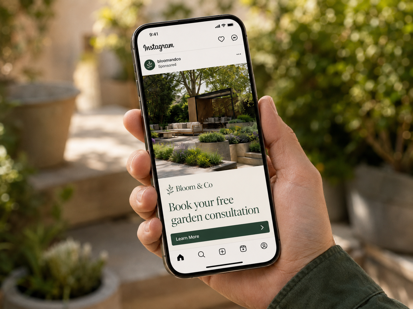 Meta advertising campaign displayed as a sponsored Instagram post on a smartphone.