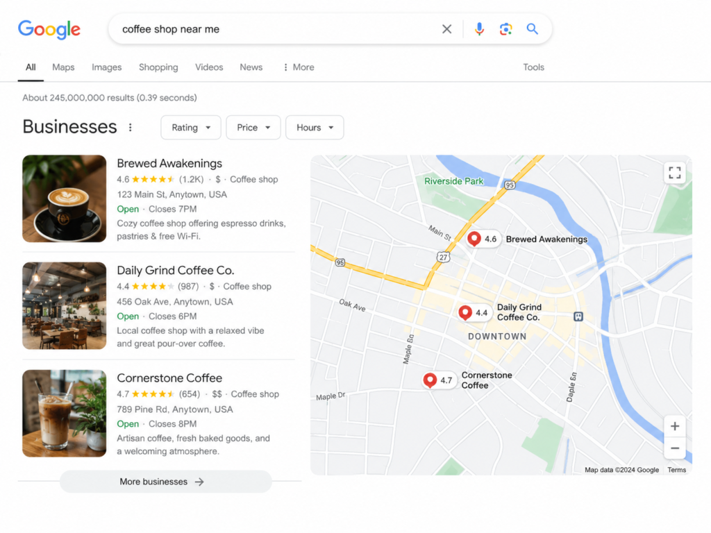 google business profile results page