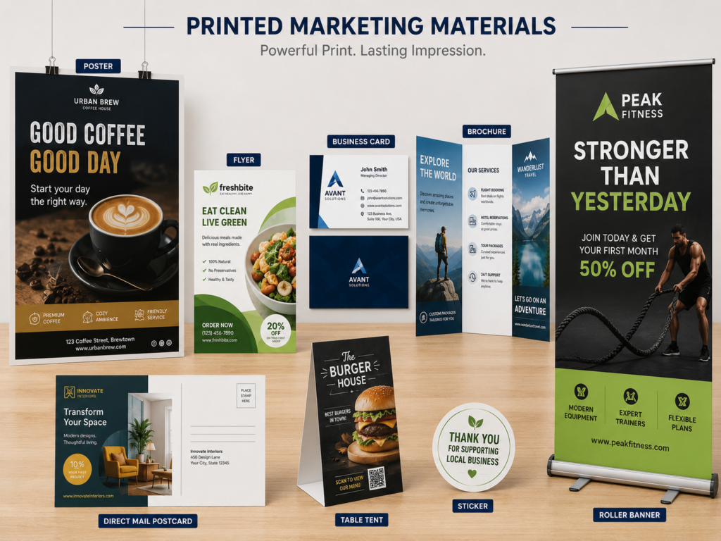 compilation of printed marketing material examples